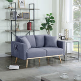 Easton Dark Gray Linen Fabric Loveseat with USB Charging Ports Pockets & Pillows