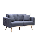 Easton Dark Gray Linen Fabric Loveseat with USB Charging Ports Pockets & Pillows