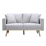 Easton Light Gray Linen Fabric Loveseat with USB Charging Ports Pockets & Pillows