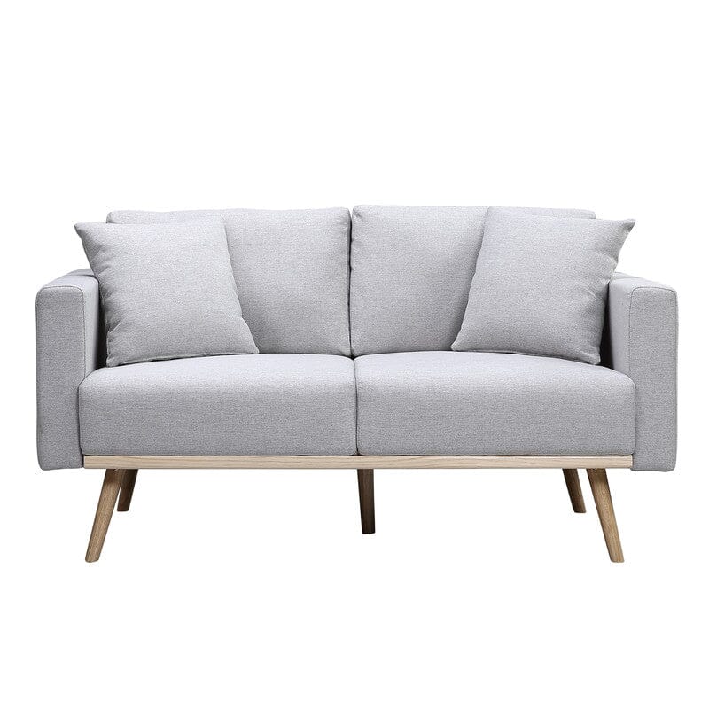 Easton Light Gray Linen Fabric Sofa Loveseat Living Room Set with USB Charging Ports Pockets & Pillows