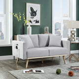Easton Light Gray Linen Fabric Loveseat with USB Charging Ports Pockets & Pillows