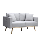 Easton Light Gray Linen Fabric Loveseat with USB Charging Ports Pockets & Pillows