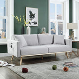 Easton Light Gray Linen Fabric Sofa with USB Charging Ports Pockets & Pillows