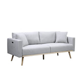 Easton Light Gray Linen Fabric Sofa Loveseat Chair Living Room Set with USB Charging Ports Pockets & Pillows