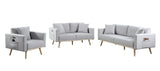 Easton Light Gray Linen Fabric Sofa Loveseat Chair Living Room Set with USB Charging Ports Pockets & Pillows