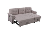Ashlyn Light Gray Reversible Sleeper Sectional Sofa with Storage Chaise, USB Charging Ports and Pocket