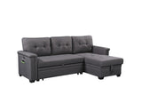 Ashlyn Dark Gray Reversible Sleeper Sectional Sofa with Storage Chaise, USB Charging Ports and Pocket
