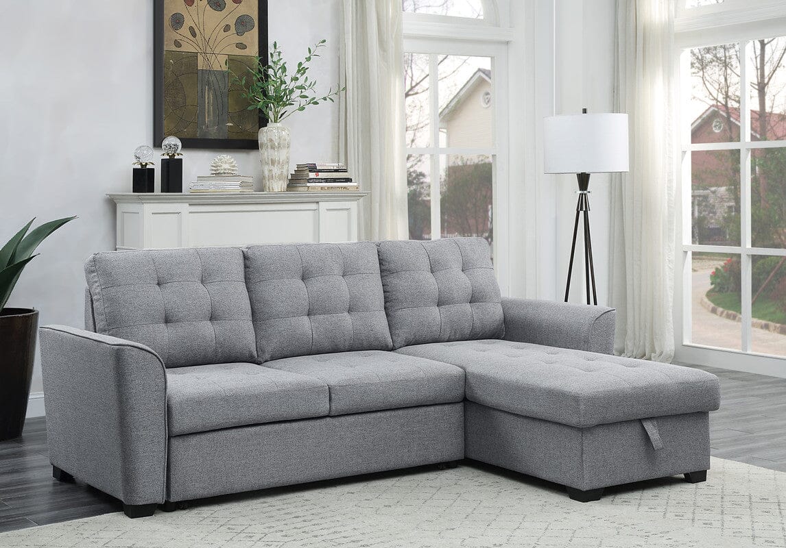 Avery Light Gray Linen Sleeper Sectional Sofa with Reversible Storage ...