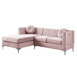 Chloe Pink Velvet Sectional Sofa Chaise with USB Charging Port