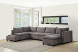 Madison Light Gray Fabric 7Pc Modular Sectional Sofa Chaise with USB Storage Console Table
