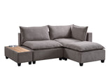 Madison Light Gray Fabric Sectional Loveseat Ottoman with USB Storage Console Table