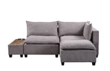 Madison Light Gray Fabric Sectional Loveseat Ottoman with USB Storage Console Table