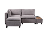 Madison Light Gray Fabric Sectional Loveseat Ottoman with USB Storage Console Table