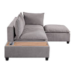 Madison Light Gray Fabric Sectional Loveseat Ottoman with USB Storage Console Table