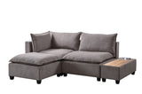 Madison Light Gray Fabric Sectional Loveseat Ottoman with USB Storage Console Table