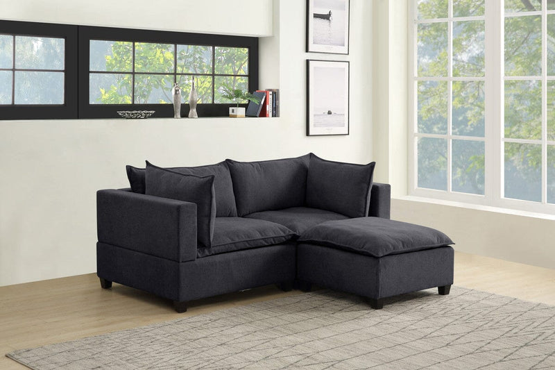 Madison Dark Gray Fabric Sectional Loveseat Ottoman