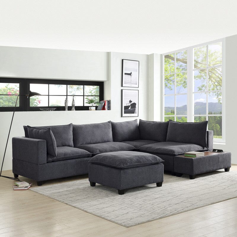 Madison Dark Gray Fabric 6 Piece Modular Sectional Sofa with Ottoman and USB Storage Console Table