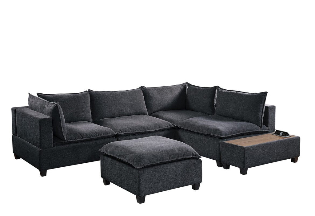Madison Dark Gray Fabric 6 Piece Modular Sectional Sofa with Ottoman and USB Storage Console Table