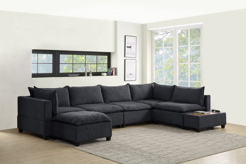Madison Dark Gray Fabric 7Pc Modular Sectional Sofa Chaise with USB Storage Console Table