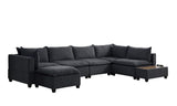 Madison Dark Gray Fabric 7Pc Modular Sectional Sofa Chaise with USB Storage Console Table