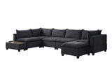 Madison Dark Gray Fabric 7Pc Modular Sectional Sofa Chaise with USB Storage Console Table
