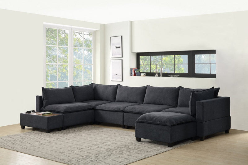Madison Dark Gray Fabric 7Pc Modular Sectional Sofa Chaise with USB Storage Console Table