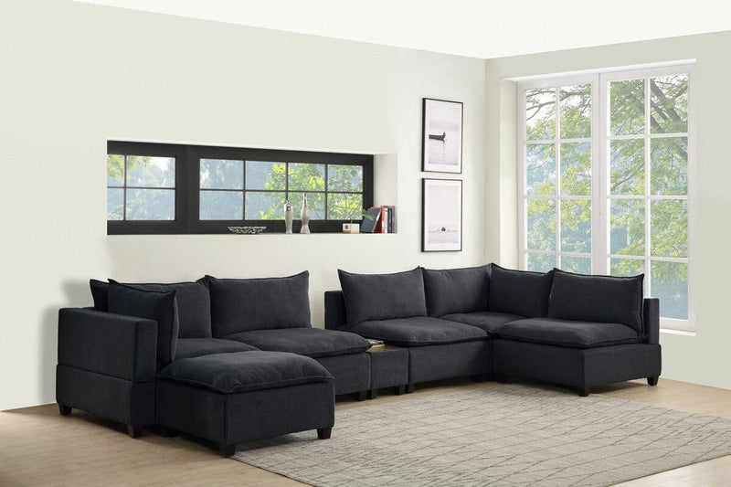 Madison Dark Gray Fabric 7-Piece Modular Sectional Sofa Chaise with USB Storage Console Table