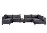 Madison Dark Gray Fabric 7-Piece Modular Sectional Sofa Chaise with USB Storage Console Table