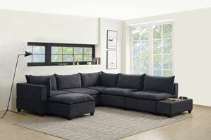 Madison Dark Gray Fabric 7 Piece Modular Sectional Sofa Chaise with USB Storage Console Table