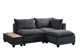 Madison Dark Gray Fabric Sectional Loveseat Ottoman with USB Storage Console Table