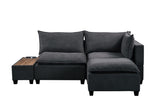 Madison Dark Gray Fabric Sectional Loveseat Ottoman with USB Storage Console Table