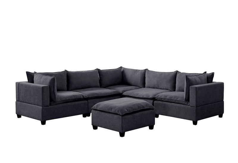 Madison Dark Gray Fabric 6 Piece Modular Sectional Sofa with Ottoman