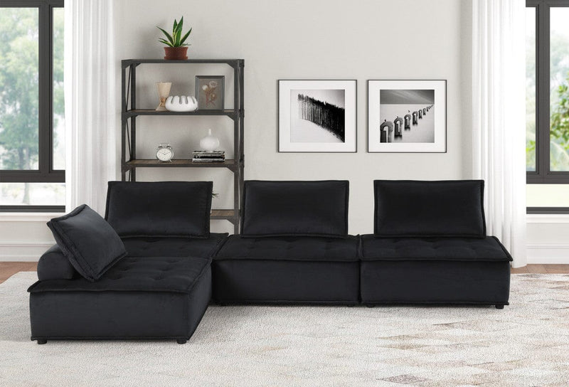 Anna Black Velvet 4 Pc Sectional Sofa