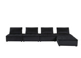 Anna Black Velvet 5 Pc Sectional Sofa Ottoman