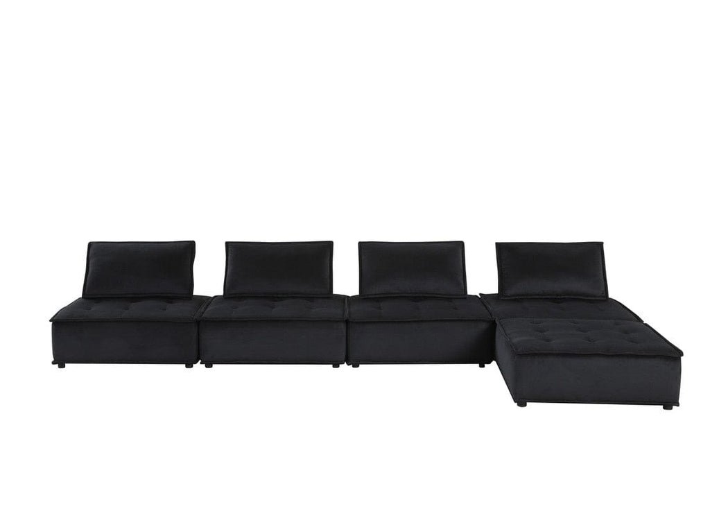 Anna Black Velvet 5 Pc Sectional Sofa