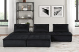 Anna Black Velvet 5 Pc Sectional Sofa Ottoman