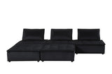 Anna Black Velvet 5 Pc Sectional Sofa Ottoman