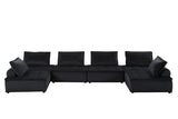 Anna Black Velvet 6-Seater U-Shape Modular Sectional Sofa