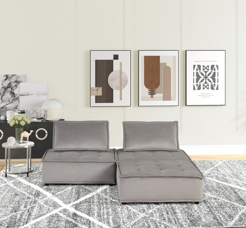 Anna Light Gray Velvet 3 Pc Sectional Sofa Ottoman