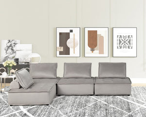 Anna Light Gray Velvet 4 Pc Sectional Sofa