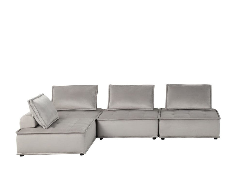 Anna Light Gray Velvet 4 Pc Sectional Sofa