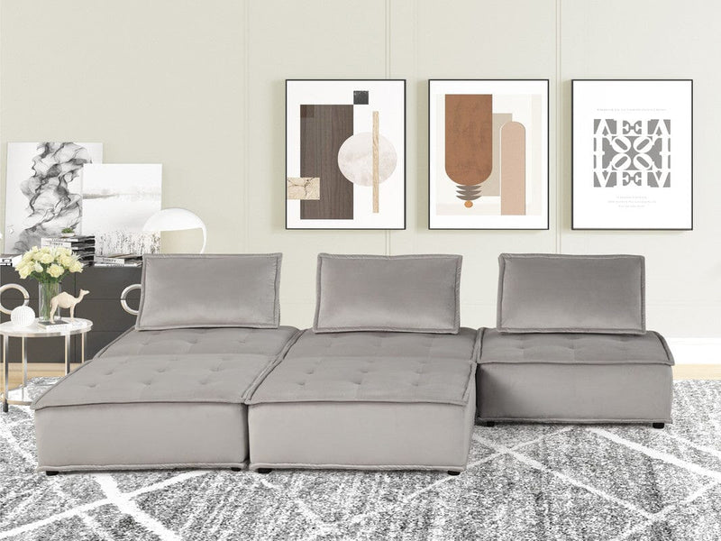 Anna Light Gray Velvet 5 Pc Sectional Sofa Ottoman