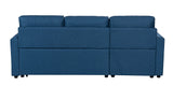Paisley Blue Linen Fabric Reversible Sleeper Sectional Sofa with Storage Chaise