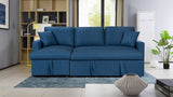 Paisley Blue Linen Fabric Reversible Sleeper Sectional Sofa with Storage Chaise