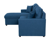 Paisley Blue Linen Fabric Reversible Sleeper Sectional Sofa with Storage Chaise
