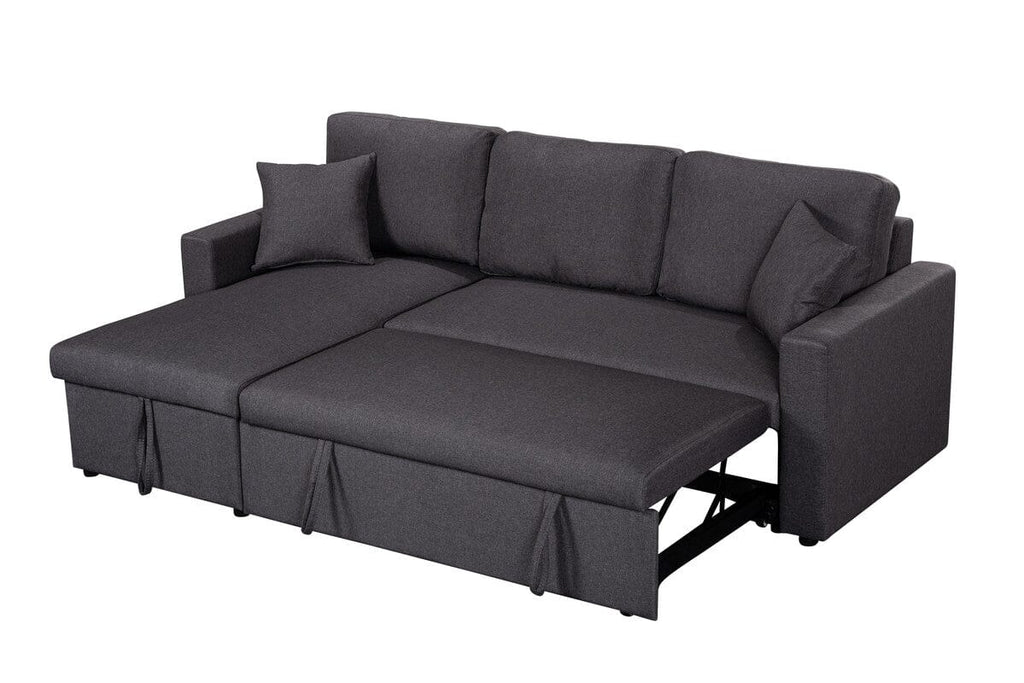 Paisley Dark Gray Linen Fabric Reversible Sleeper Sectional Sofa with Storage Chaise