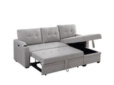 Mabel Light Gray Linen Fabric Sleeper Sectional with cupholder, USB charging port and pocket