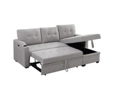 Mabel Light Gray Linen Fabric Sleeper Sectional with cupholder, USB charging port and pocket