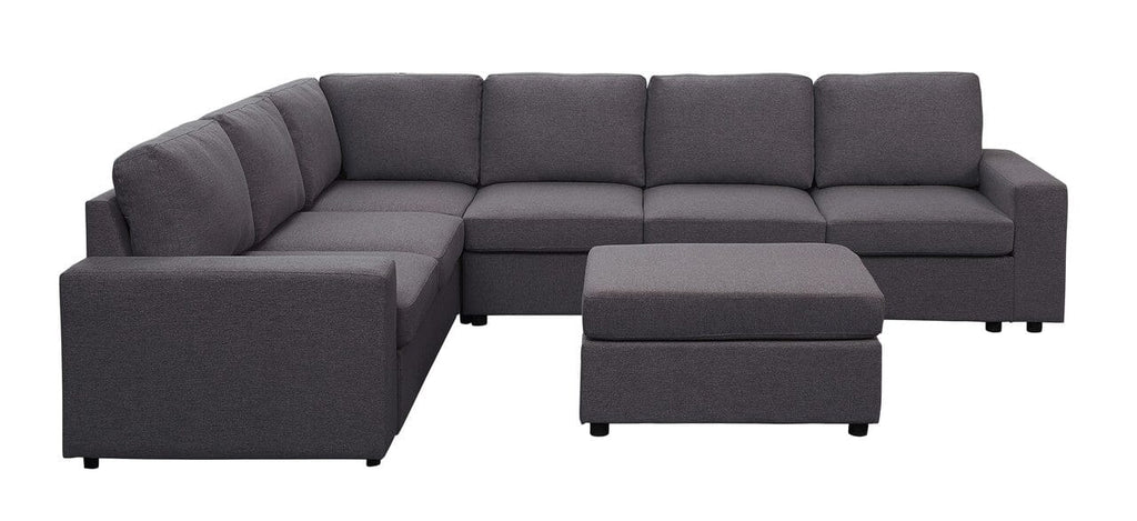 Bayside Modular Sectional Sofa with Ottoman in Dark Gray Linen