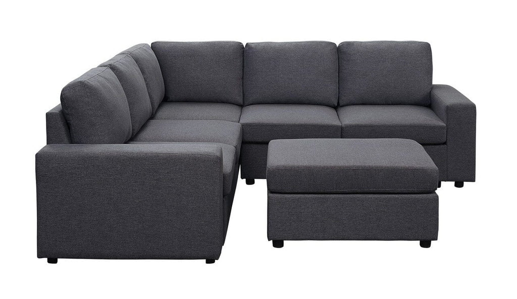 Elliot Sectional Sofa with Ottoman in Dark Gray Linen